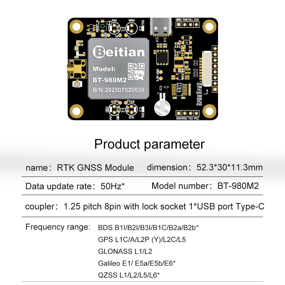 Beitian UM982 980 ZED-F9P module RTK high-precision centimeter-level GNSS positioning board for vehicles Beitian UM982 980 ZED-F9P module RTK high-precision centimeter-level GNSS positioning board for vehicles